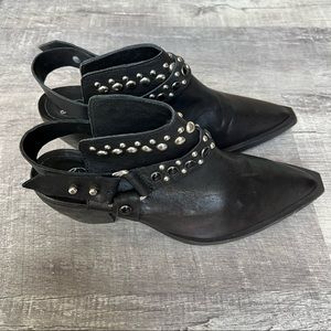 Free People Women’s Mules Embedded Black Leather Western Mules Shoes